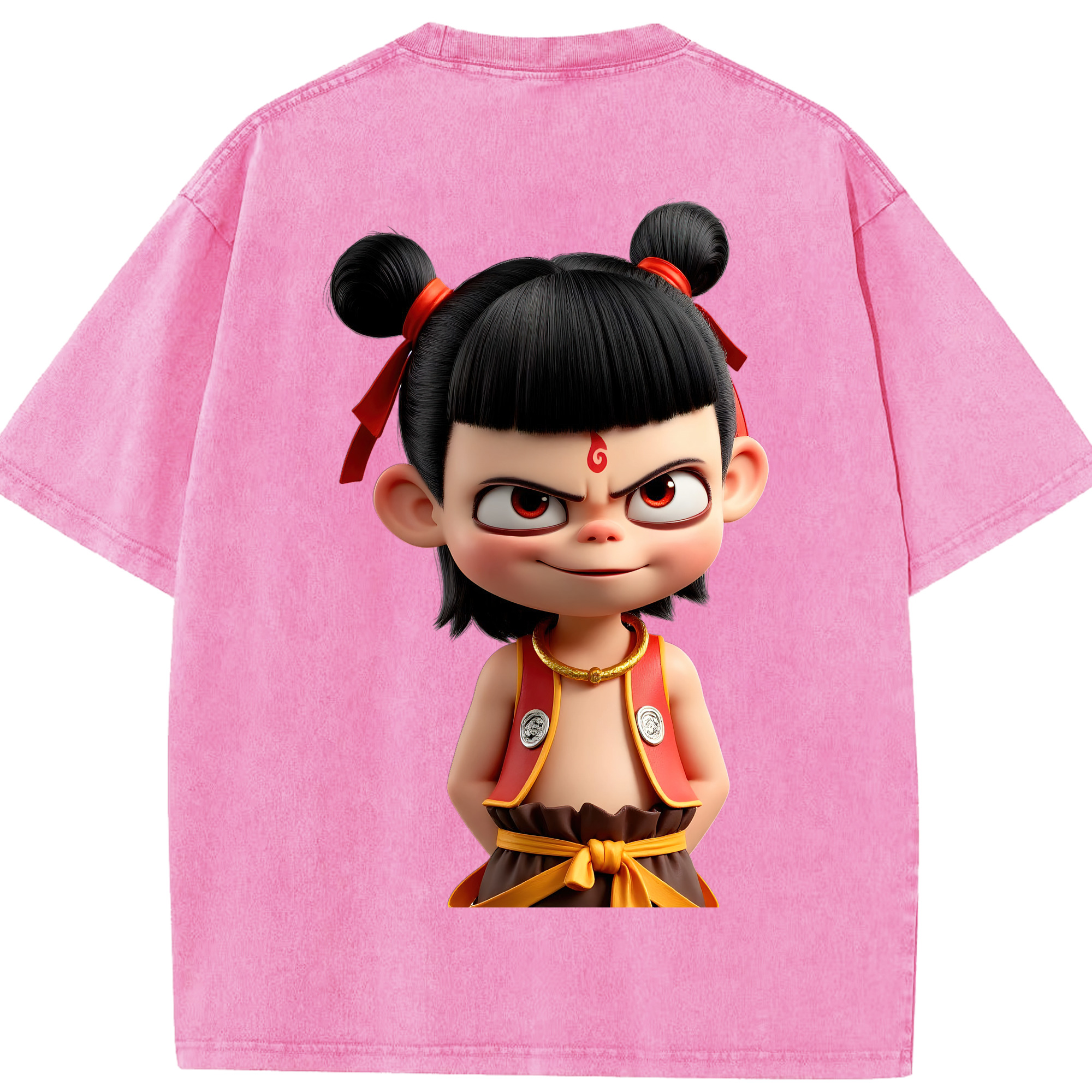（画像用） Ne Zha 2 ナタ 魔童の大暴れ 綿100% ヴィンテージ風 半袖Tシャツ（背面プリント）